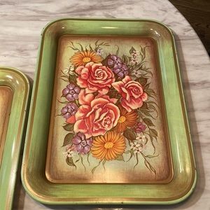 Vintage Mid Century Green Metal Serving Trays MCM